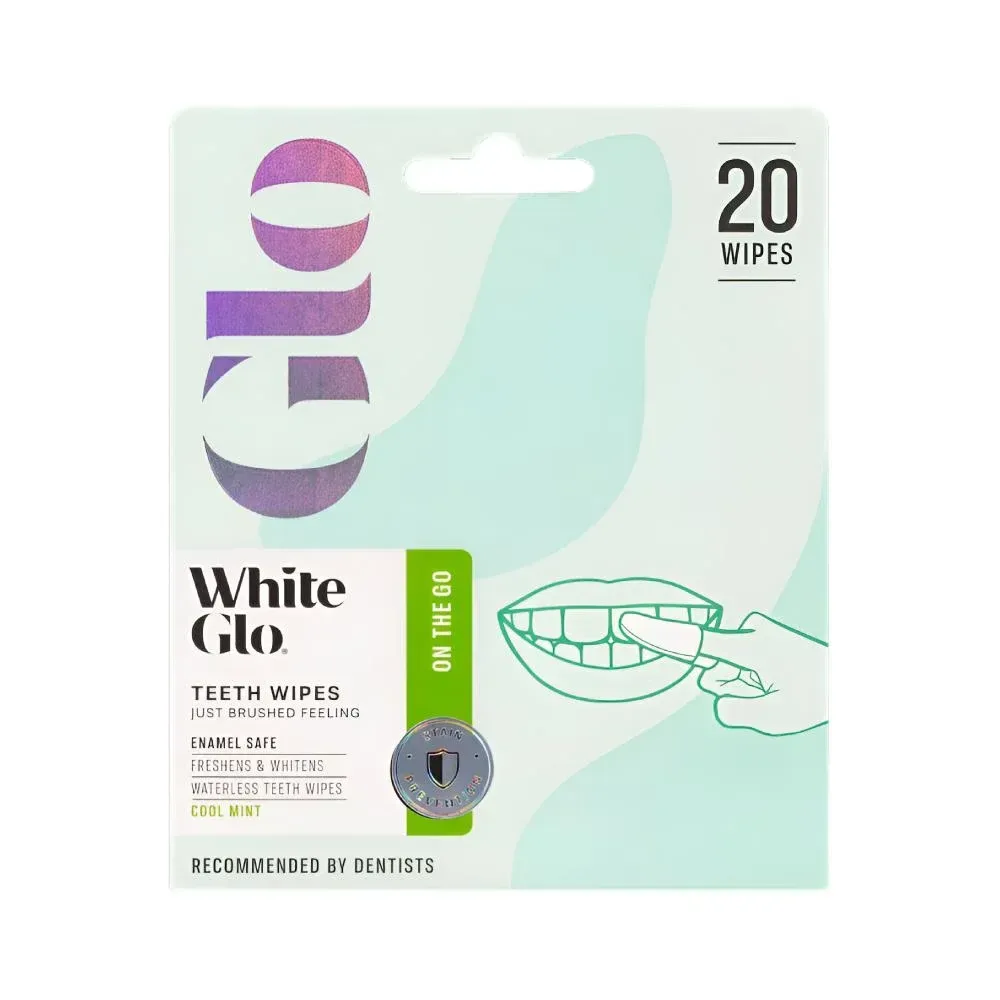 White Glo Waterless Teeth Wipes 20 Wipes